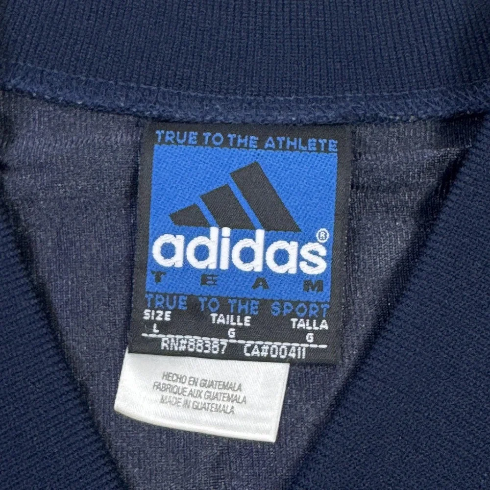 Adidas Shirt Mens L Blue Jersey V-Neck Short Sleeve Football Performance